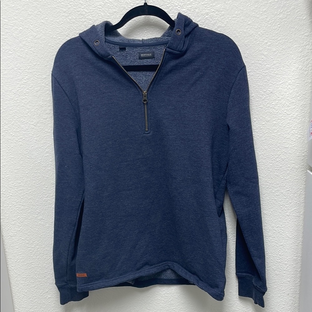 Buffalo David Bitton Men's Medium Dark Blue Hoodie 1/4 Zip Sweatshirt